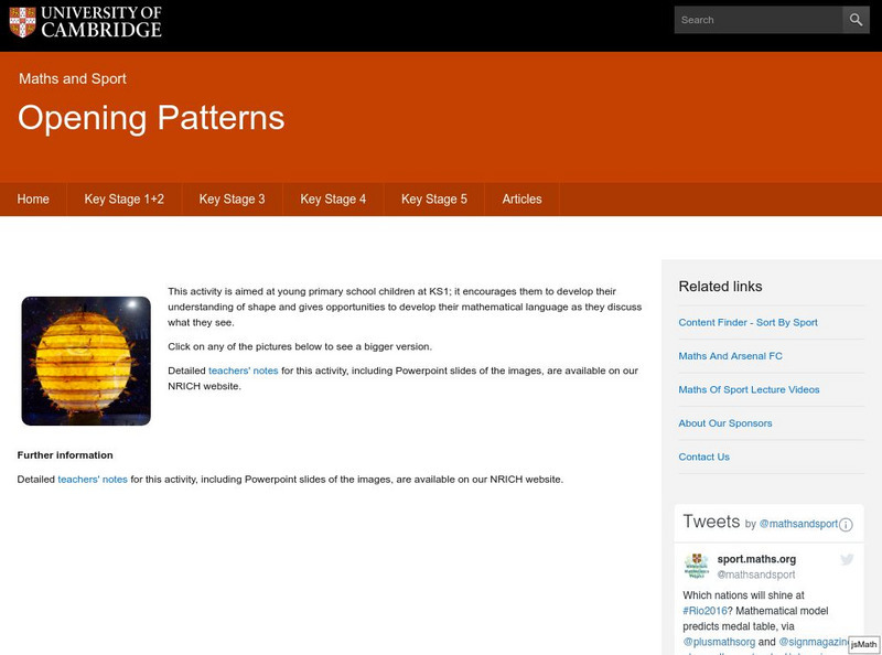 University of Cambridge: Maths and Sports: Opening Patterns Activity University of Cambridge: Maths and Sports: Opening Patterns Activity