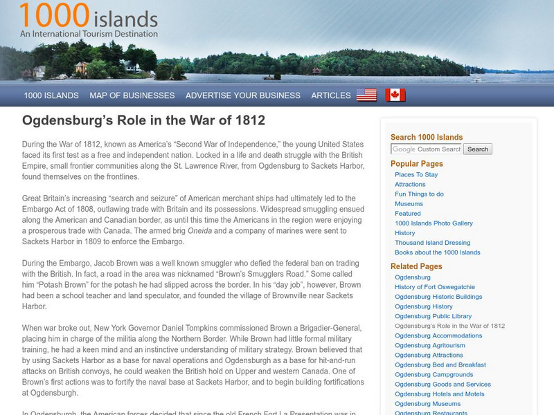 1000 Islands: Ogdensburg's Role in the War of 1812 Website 1000 Islands: Ogdensburg's Role in the War of 1812 Website