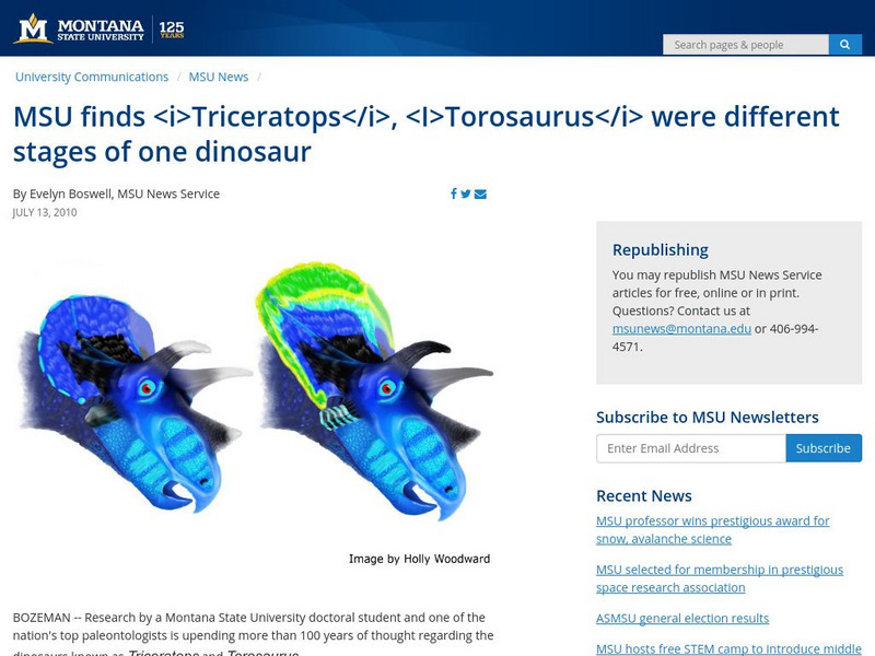 Msu News: Msu Finds Triceratops, Torosaurus Were Different Stages of Dinosaur Article Msu News: Msu Finds Triceratops, Torosaurus Were Different Stages of Dinosaur Article