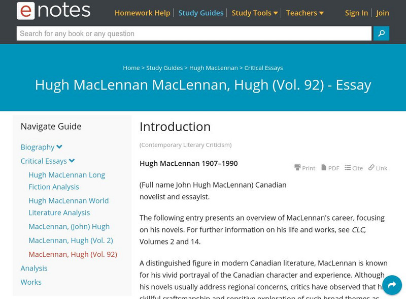 E Notes: Hugh Mac Lennan Handout E Notes: Hugh Mac Lennan Handout
