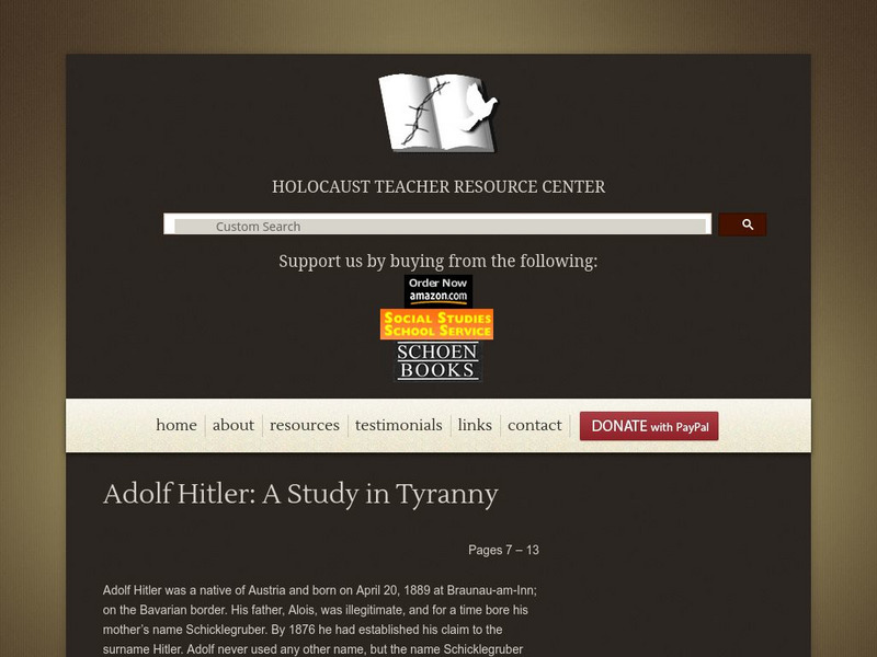 Htrc: Adolf Hitler: A Study in Tyranny Handout Htrc: Adolf Hitler: A Study in Tyranny Handout