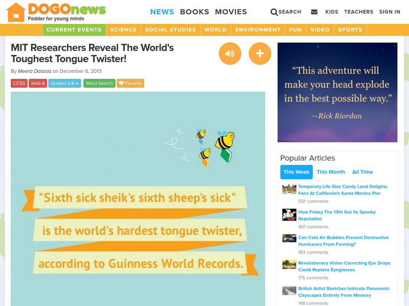Dogo News: Week of 12 9 13: World's Toughest Tongue Twister! Article Dogo News: Week of 12 9 13: World's Toughest Tongue Twister! Article