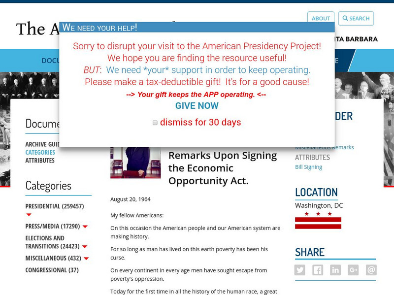 American Presidency Project: Remarks Upon Signing the Economic Opportunity Act Primary American Presidency Project: Remarks Upon Signing the Economic Opportunity Act Primary