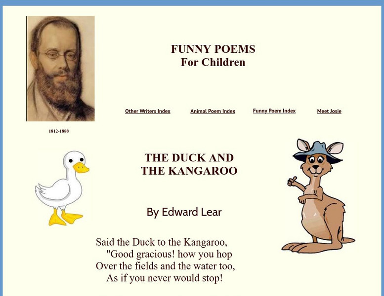Josie's Poems: "The Duck and the Kangaroo" Primary