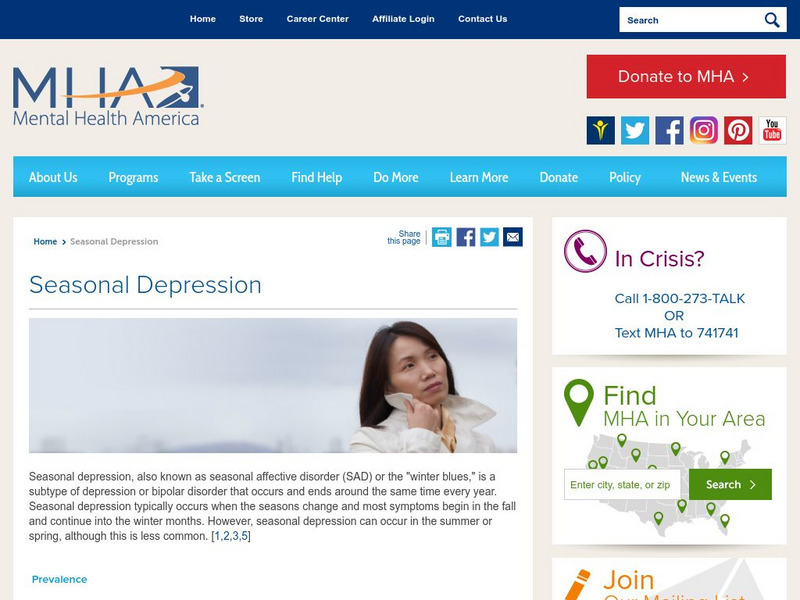 Mental Health America: Mental Health Info: Seasonal Affective Disorder (Sad) Website Mental Health America: Mental Health Info: Seasonal Affective Disorder (Sad) Website