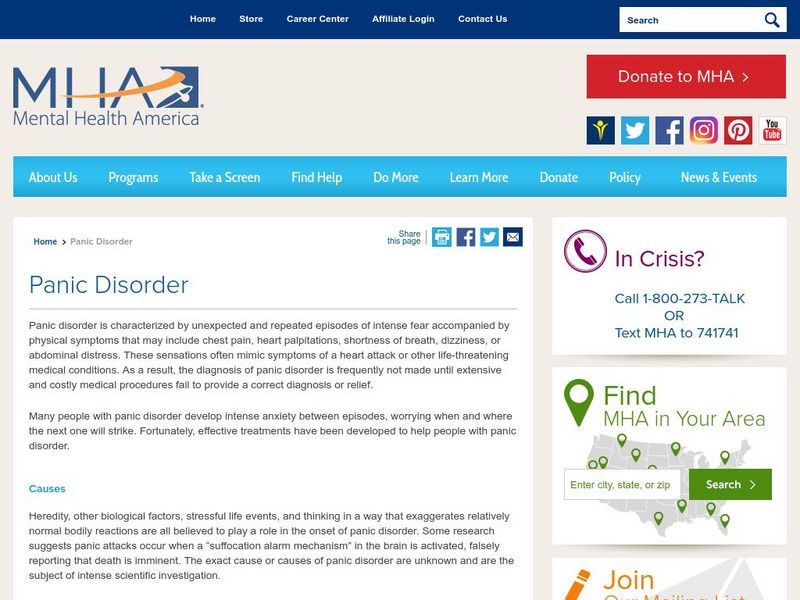 Mental Health America: Panic Disorder Website Mental Health America: Panic Disorder Website