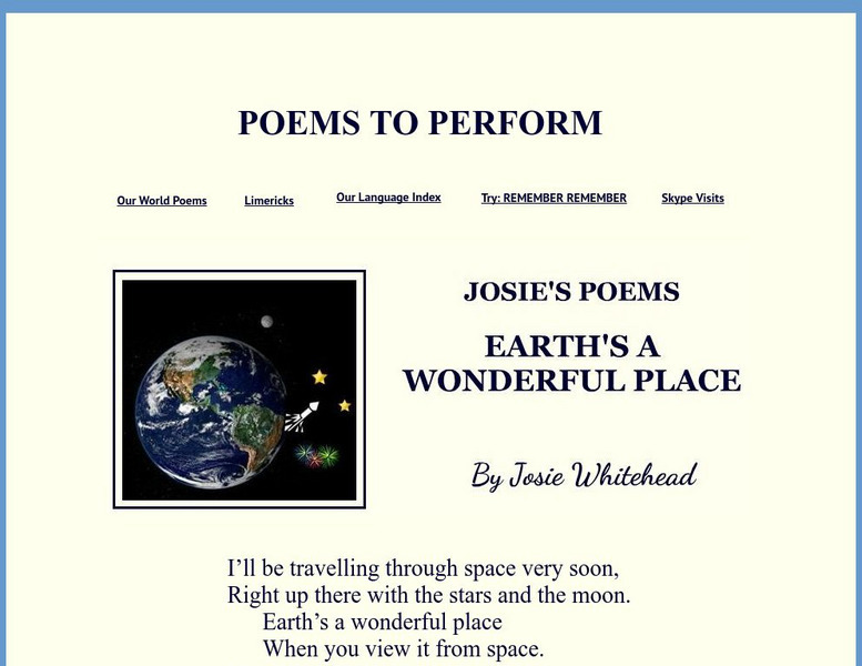 Josie's Poems: "Earth's a Wonderful Place" Primary Josie's Poems: "Earth's a Wonderful Place" Primary