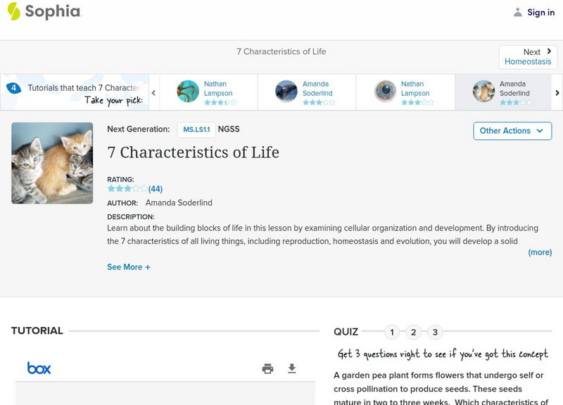 Sophia: 7 Characteristics of Life: Lesson 2 PPT Sophia: 7 Characteristics of Life: Lesson 2 PPT