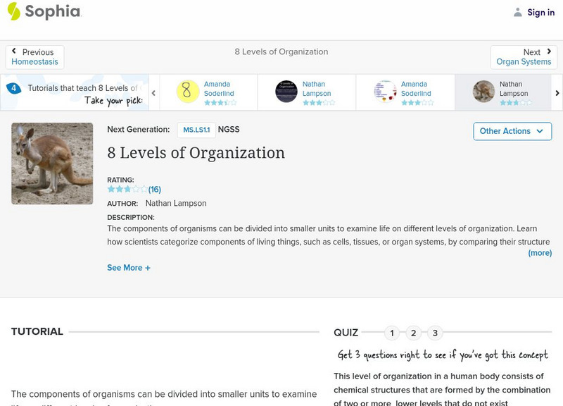 Sophia: 8 Levels of Organization: Lesson 4 Unit Plan Sophia: 8 Levels of Organization: Lesson 4 Unit Plan
