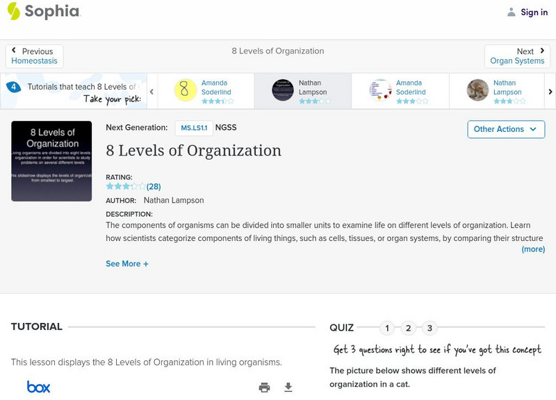 Sophia: 8 Levels of Organization: Lesson 1 PPT Sophia: 8 Levels of Organization: Lesson 1 PPT