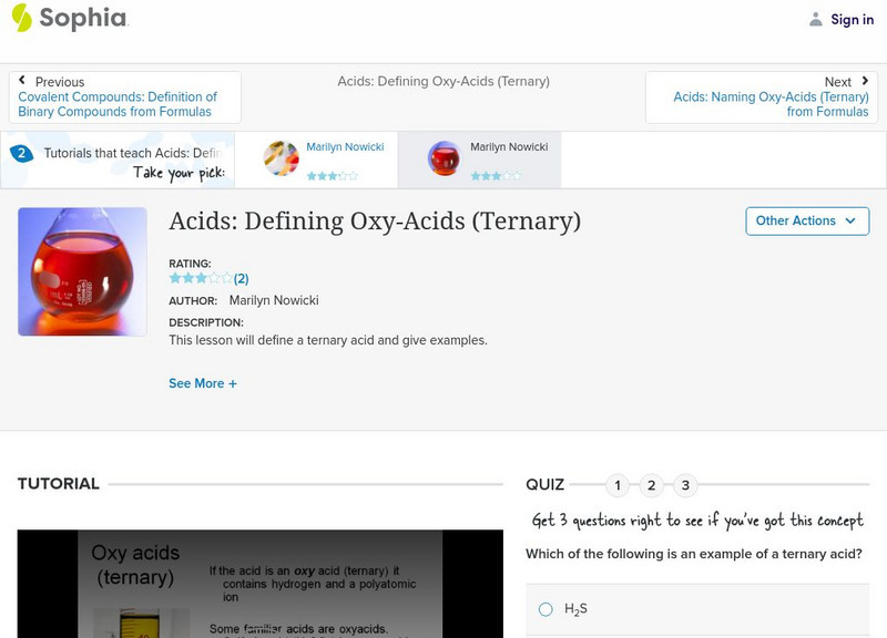 Sophia: Acids: Defining Oxy Acids (Ternary): Lesson 1 Instructional Video Sophia: Acids: Defining Oxy Acids (Ternary): Lesson 1 Instructional Video