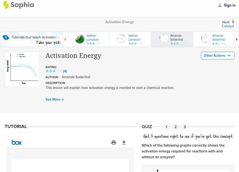 Sophia: Activation Energy: Lesson 3 PPT Sophia: Activation Energy: Lesson 3 PPT