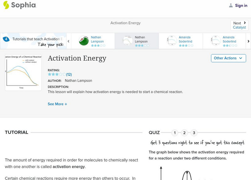 Sophia: Activation Energy: Lesson 1 Unit Plan