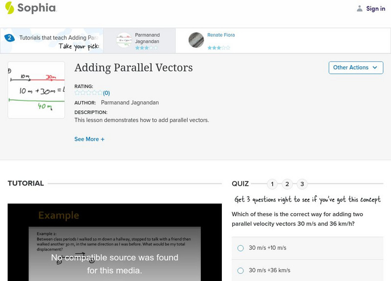 Sophia: Adding Parallel Vectors: Lesson 1 Instructional Video