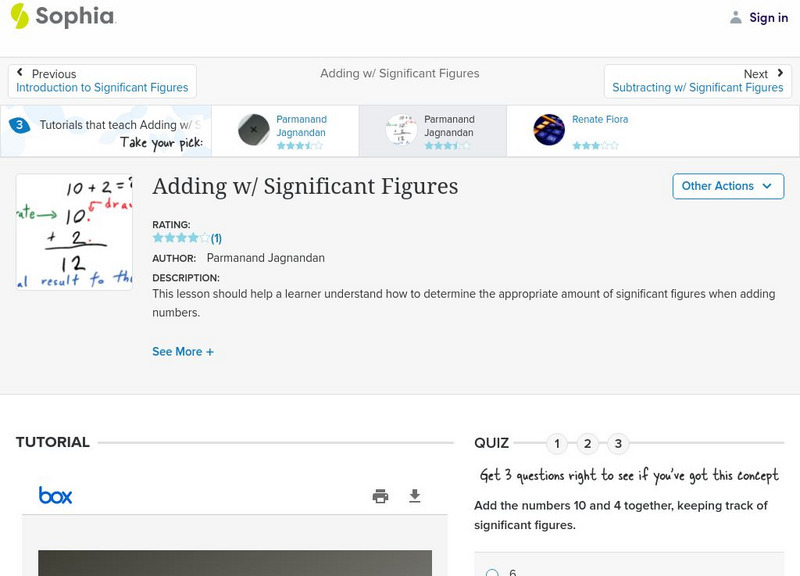 Sophia: Adding W/ Significant Figures: Lesson 4 PPT Sophia: Adding W/ Significant Figures: Lesson 4 PPT