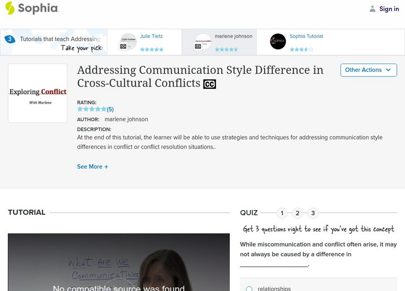 Sophia: Addressing Communication Style Difference in Conflicts: Lesson 1 Instructional Video Sophia: Addressing Communication Style Difference in Conflicts: Lesson 1 Instructional Video