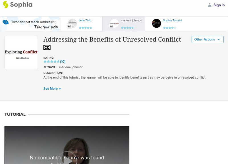 Sophia: Addressing the Benefits of Unresolved Conflict: Lesson 1 Instructional Video Sophia: Addressing the Benefits of Unresolved Conflict: Lesson 1 Instructional Video