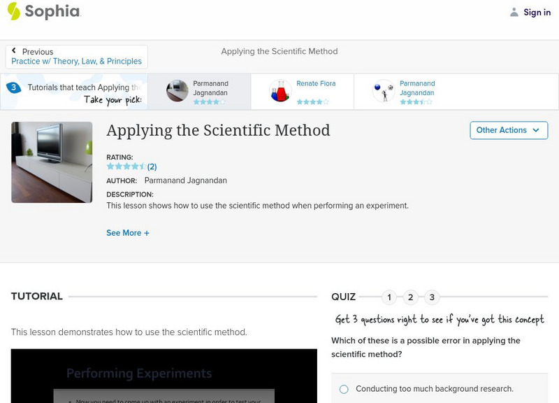 Sophia: Applying the Scientific Method: Lesson 1 Instructional Video Sophia: Applying the Scientific Method: Lesson 1 Instructional Video
