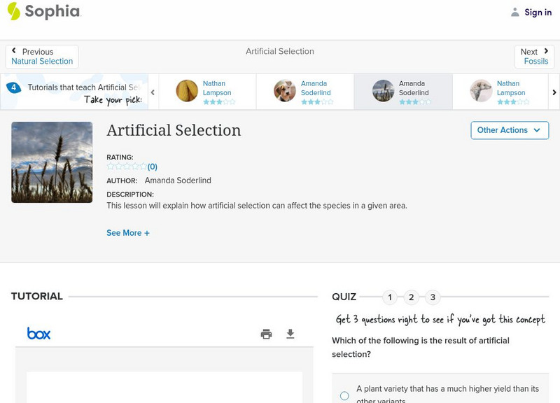 Sophia: Artificial Selection: Lesson 3 PPT Sophia: Artificial Selection: Lesson 3 PPT