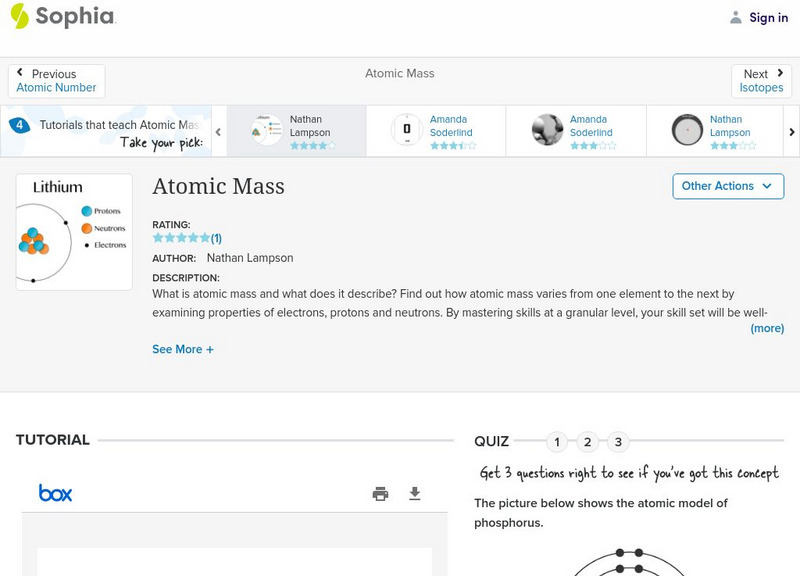 Sophia: Atomic Mass: Lesson 4 Unit Plan Sophia: Atomic Mass: Lesson 4 Unit Plan