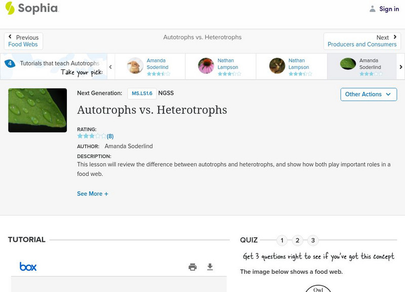 Sophia: Autotrophs vs. Heterotrophs: Lesson 2 PPT Sophia: Autotrophs vs. Heterotrophs: Lesson 2 PPT