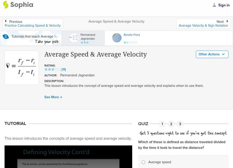 Sophia: Average Speed & Average Velocity: Lesson 2 Instructional Video
