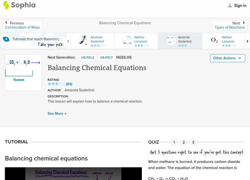 Sophia: Balancing Chemical Equations: Lesson 5 Instructional Video Sophia: Balancing Chemical Equations: Lesson 5 Instructional Video