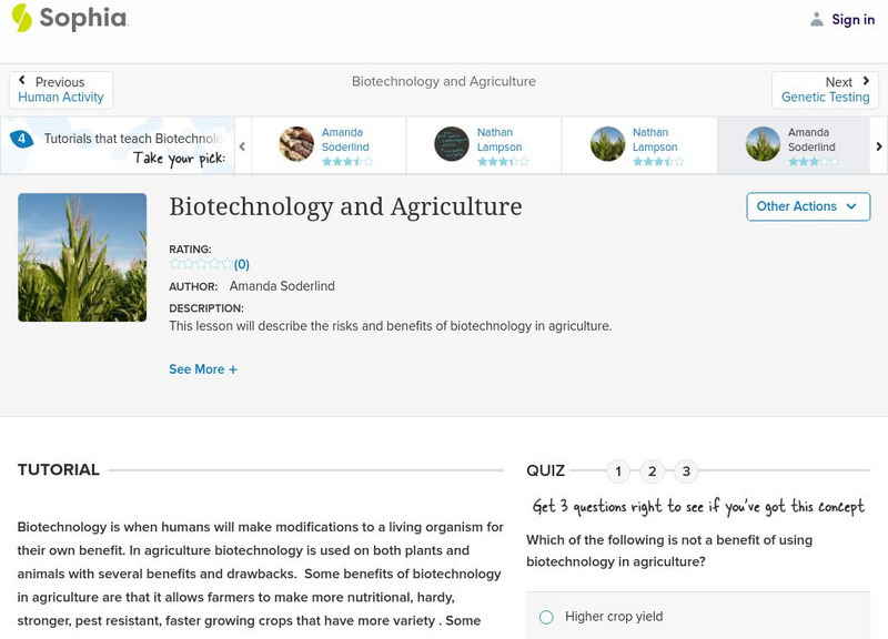 Sophia: Biotechnology and Agriculture: Lesson 3 Unit Plan Sophia: Biotechnology and Agriculture: Lesson 3 Unit Plan