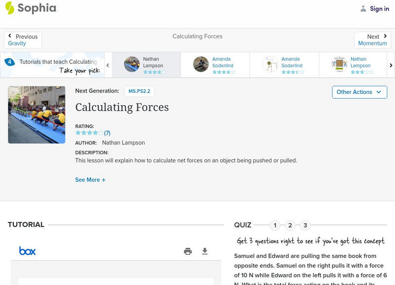 Sophia: Calculating Forces: Lesson 4 PPT Sophia: Calculating Forces: Lesson 4 PPT