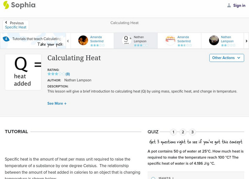 Sophia: Calculating Heat: Lesson 2 Unit Plan Sophia: Calculating Heat: Lesson 2 Unit Plan