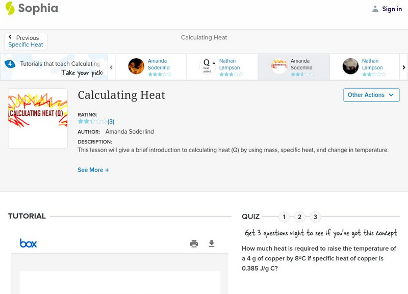 Sophia: Calculating Heat: Lesson 3 PPT Sophia: Calculating Heat: Lesson 3 PPT