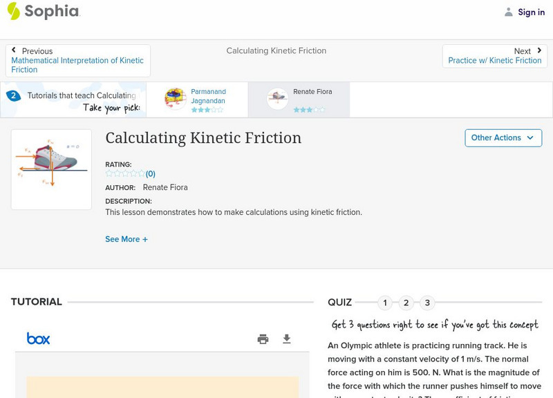 Sophia: Calculating Kinetic Friction: Lesson 2 PPT Sophia: Calculating Kinetic Friction: Lesson 2 PPT