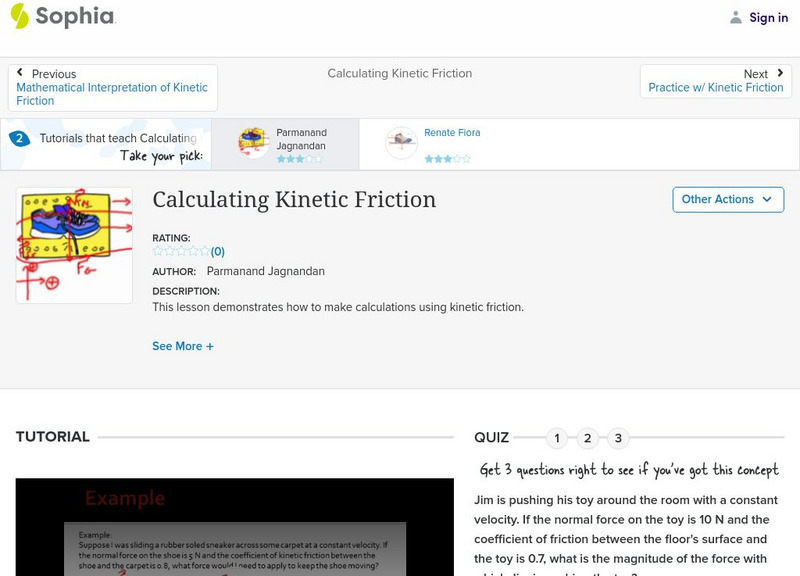 Sophia: Calculating Kinetic Friction: Lesson 1 Instructional Video
