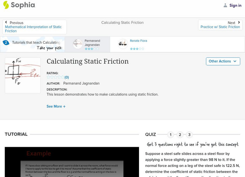 Sophia: Calculating Static Friction: Lesson 1 Instructional Video