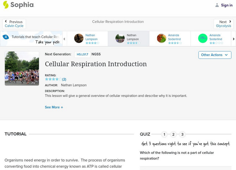 Sophia: Cellular Respiration Introduction: Lesson 4 Unit Plan Sophia: Cellular Respiration Introduction: Lesson 4 Unit Plan