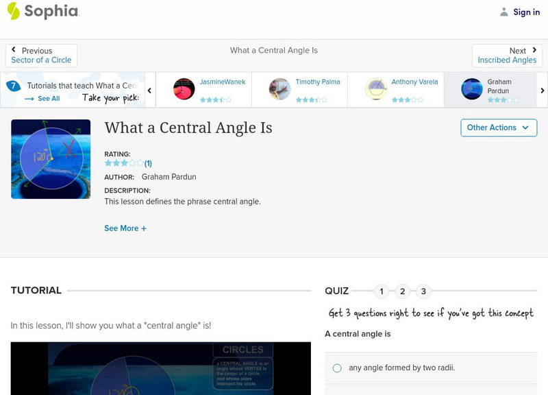 Sophia: What a Central Angle Is Instructional Video Sophia: What a Central Angle Is Instructional Video