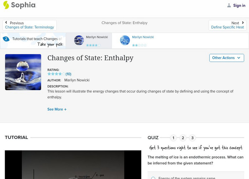 Sophia: Changes of State: Enthalpy: Lesson 2 Instructional Video