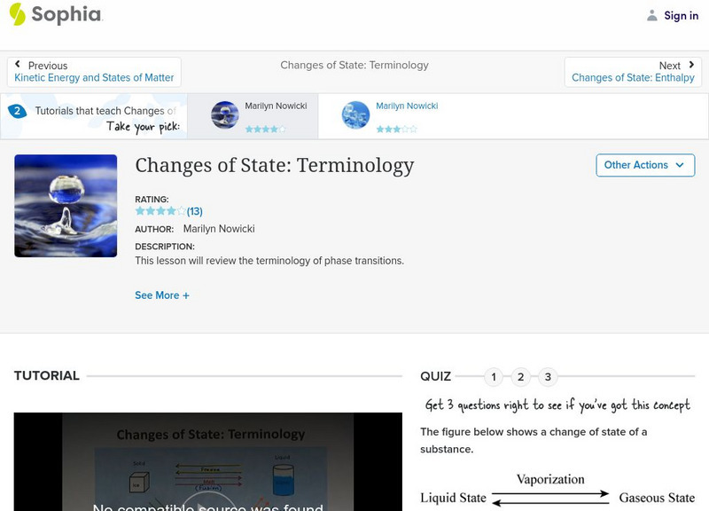 Sophia: Changes of State: Terminology: Lesson 2 Instructional Video Sophia: Changes of State: Terminology: Lesson 2 Instructional Video
