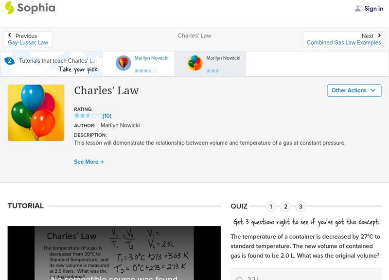 Sophia: Charles' Law: Lesson 1 Instructional Video