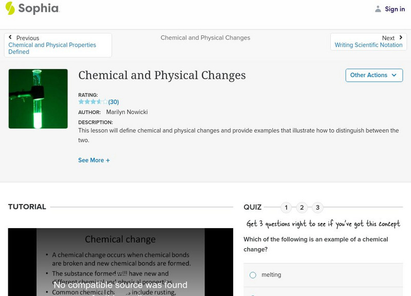 Sophia: Chemical and Physical Changes Instructional Video