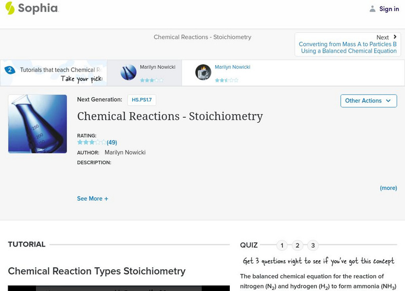 Sophia: Chemical Reactions Stoichiometry: Lesson 1 Instructional Video