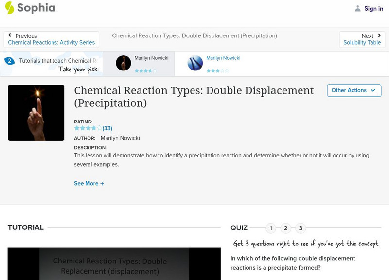 Sophia: Chemical Reaction Types: Double Displacement (Precipitation): Lesson 2 Instructional Video