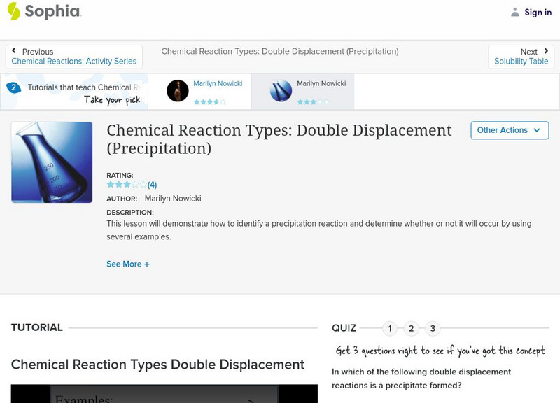Sophia: Chemical Reaction Types: Double Displacement (Precipitation): Lesson 1 Instructional Video