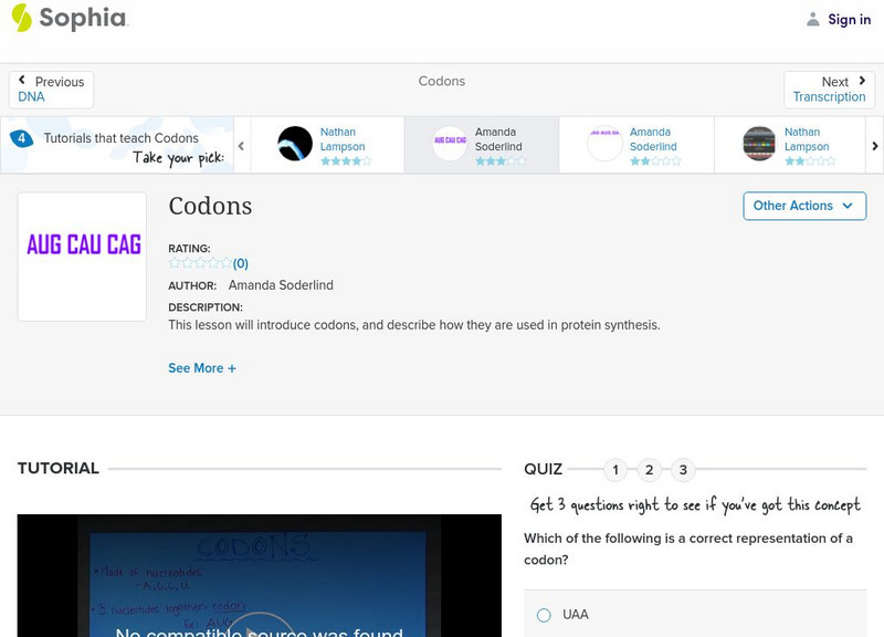 Sophia: Codons: Lesson 3 Instructional Video Sophia: Codons: Lesson 3 Instructional Video