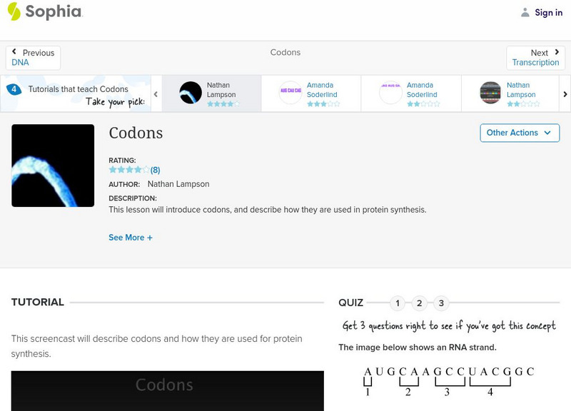 Sophia: Codons: Lesson 1 Instructional Video Sophia: Codons: Lesson 1 Instructional Video