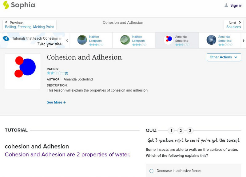 Sophia: Cohesion and Adhesion: Lesson 2 Unit Plan Sophia: Cohesion and Adhesion: Lesson 2 Unit Plan