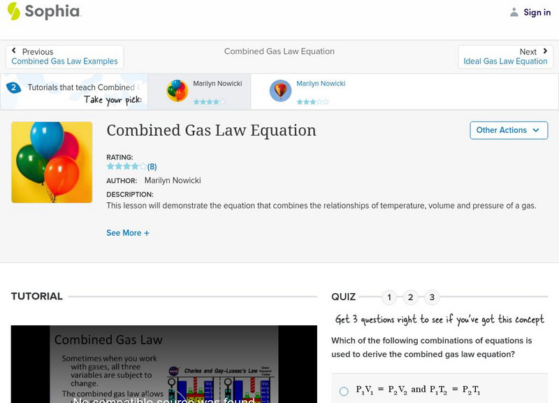 Sophia: Combined Gas Law Equation: Lesson 1 Instructional Video
