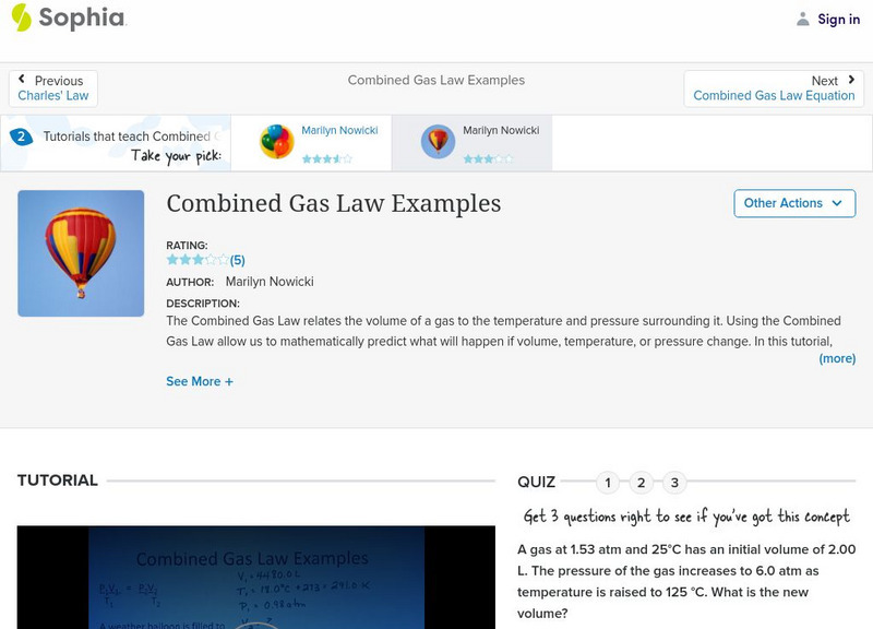 Sophia: Combined Gas Law Examples: Lesson 2 Instructional Video