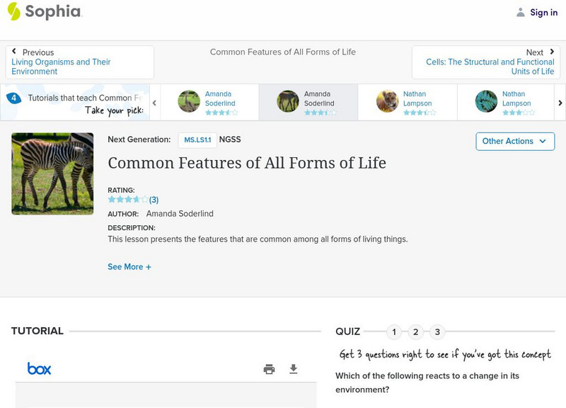 Sophia: Common Features of All Forms of Life: Lesson 2 PPT Sophia: Common Features of All Forms of Life: Lesson 2 PPT