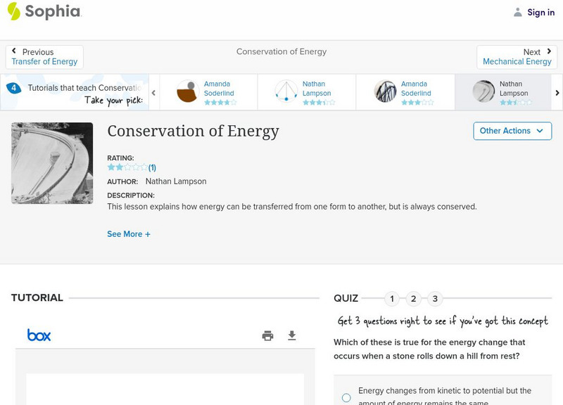 Sophia: Conservation of Energy: Lesson 4 PPT Sophia: Conservation of Energy: Lesson 4 PPT